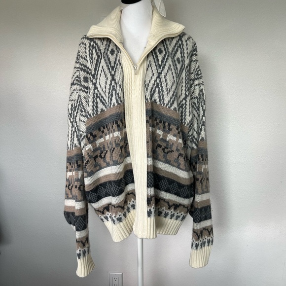 Vintage American Priority Knit Zip Sweater Geometric Southwestern Design XXL - Picture 11 of 16